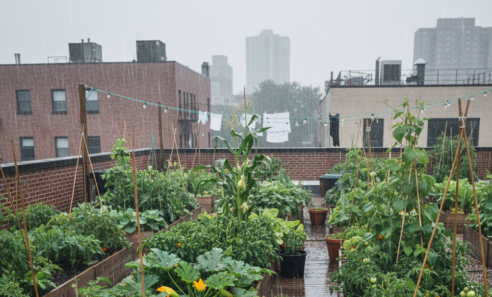 coger agua de lluvia huerto urbano